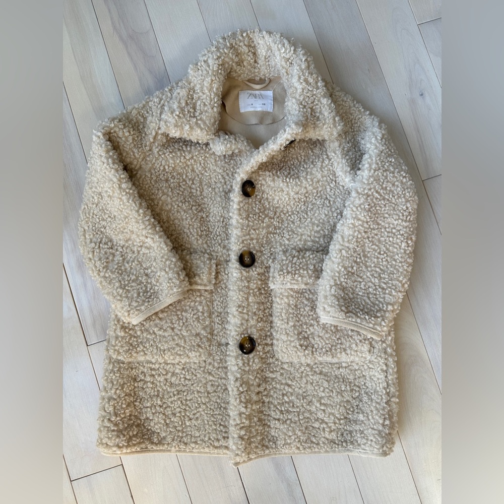 Zara girls double sided faux shearling jacket coat